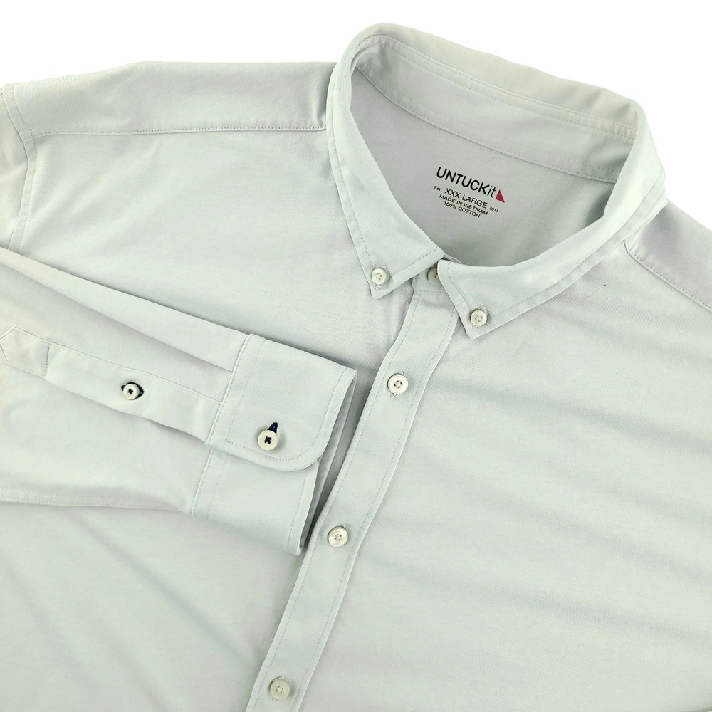 UNTUCKit Huber Shirt Mens 3XL White Solid Long Sleeve Button‎ Up Cotton Casual